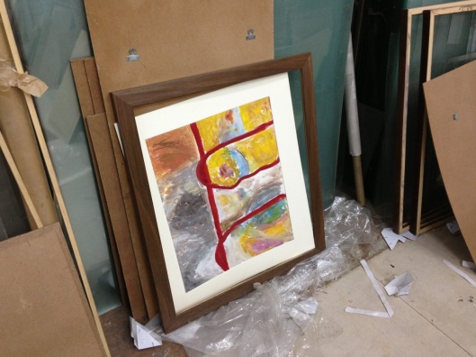 Stage 7: Frame and mounted painting readied for the glass mounting.